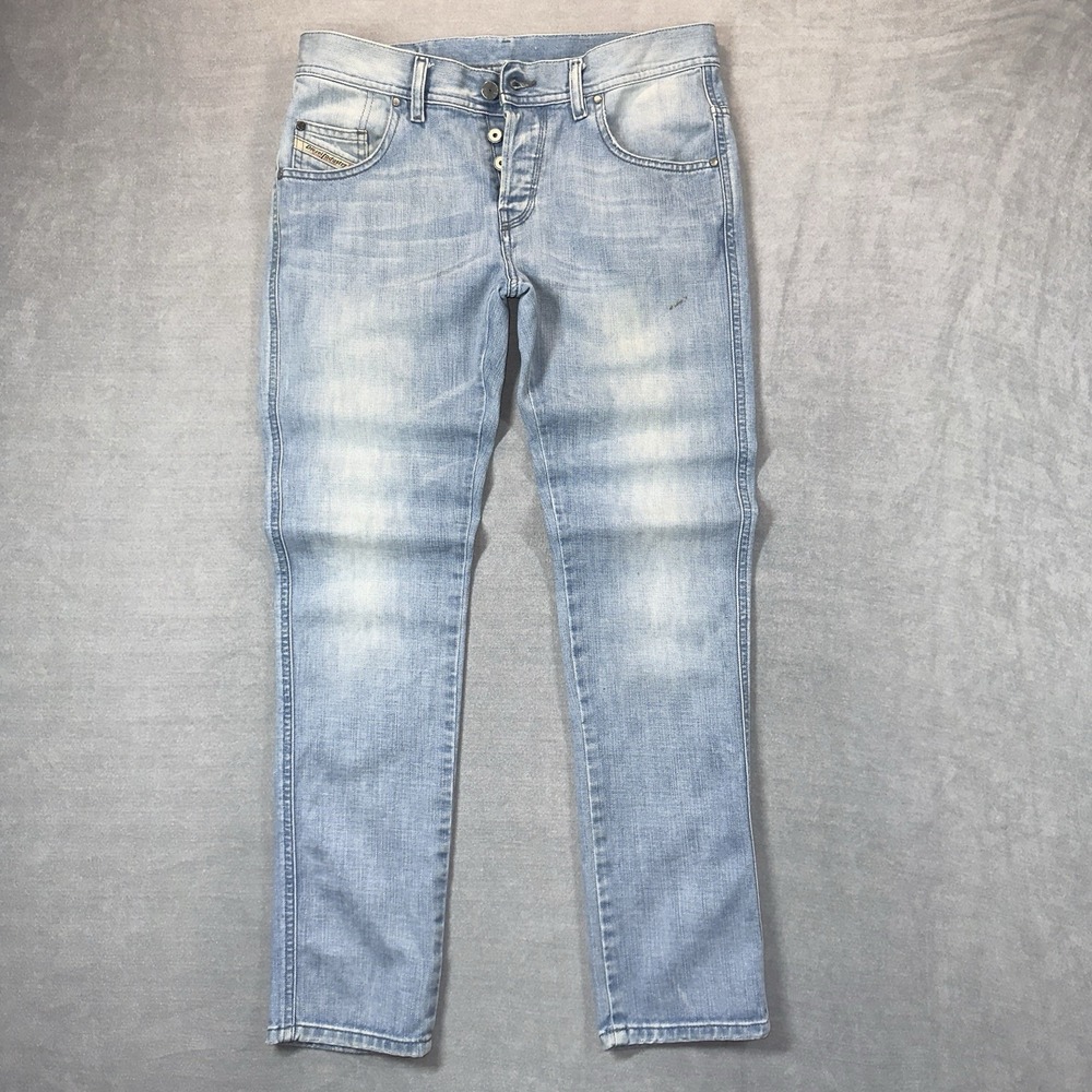 Diesel Staffy Jeans Womens 27x29 Light Wash Skinny Tapered Button Fly Mid Rise